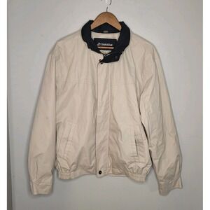 St. John's Bay Tan Vintage Windbreaker Bomber‎ Jacket Men's Medium 80s 90s *Flaw